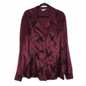 Fashion Bug vintage button up top satin velvet floral goth whimsigoth burgundy